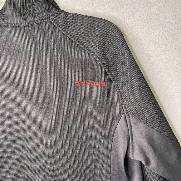 Spyder Pullover Jacket Men's XL Black Waffle Knit Fleece Lined 1/4 Zip Red Logo - Picture 8 of 10